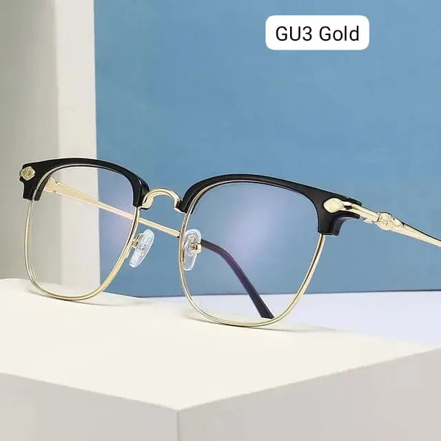Vintage Browline Glasses UAE | Anti-Blue Light Semi-Rimless Frame – Gold & Silver | Free COD Delivery