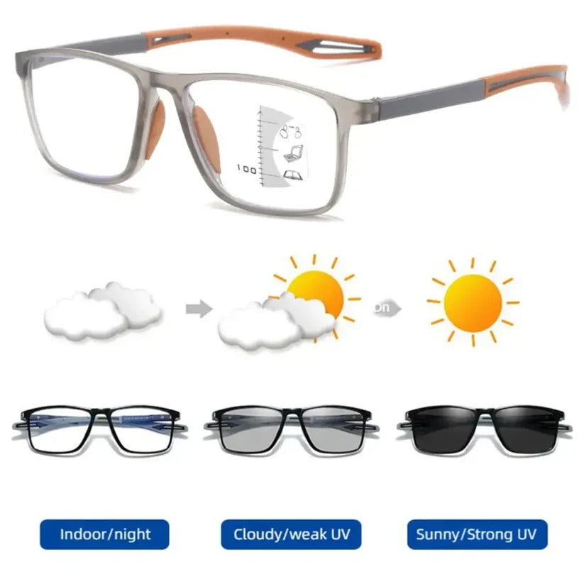 Photochromic Progressive Multifocal Reading Glasses – Transition Sun Lens Anti-Blue Light | Men's UAE