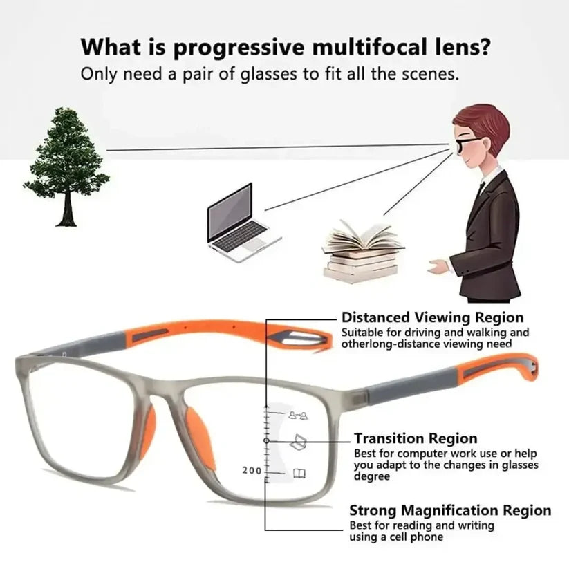 Photochromic Progressive Multifocal Reading Glasses – Transition Sun Lens Anti-Blue Light | Men's UAE