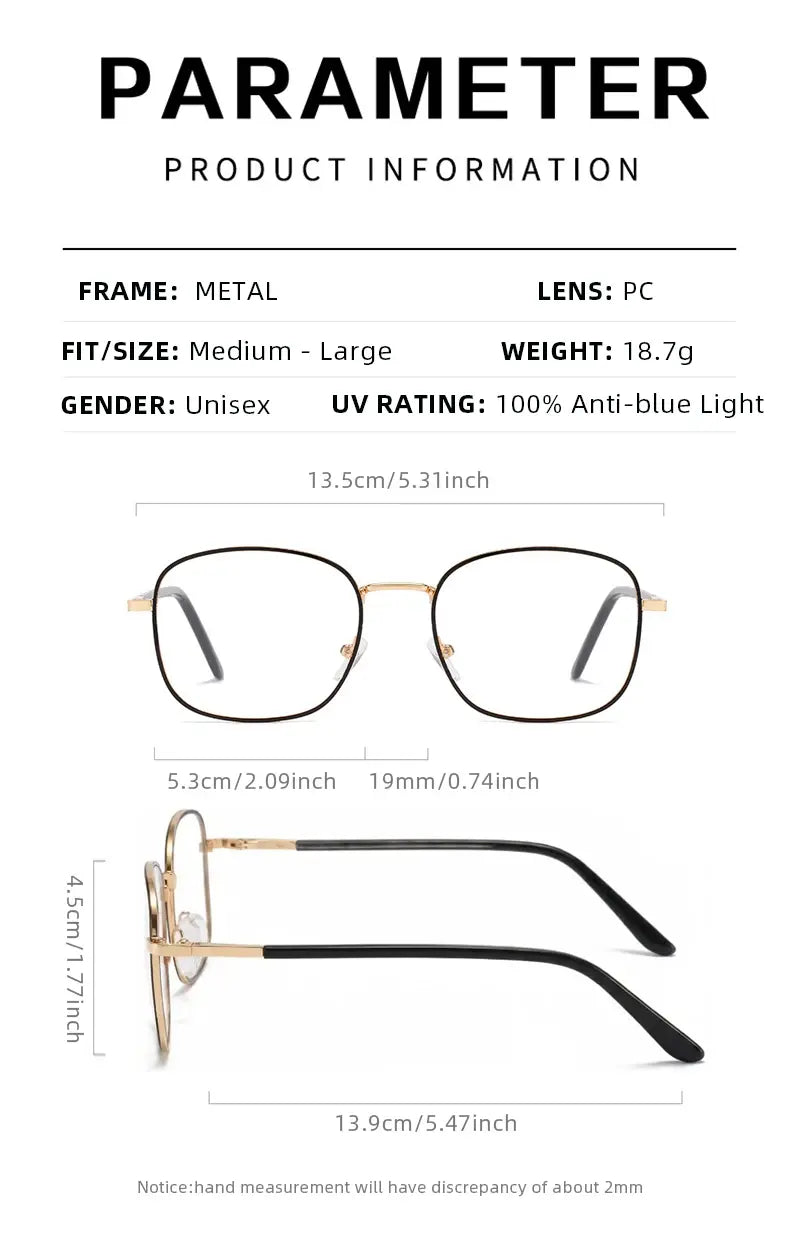 Anti-Blue Light Glasses – Unisex Metal Square Frame Eyewear | Kabayan Merkado UAE