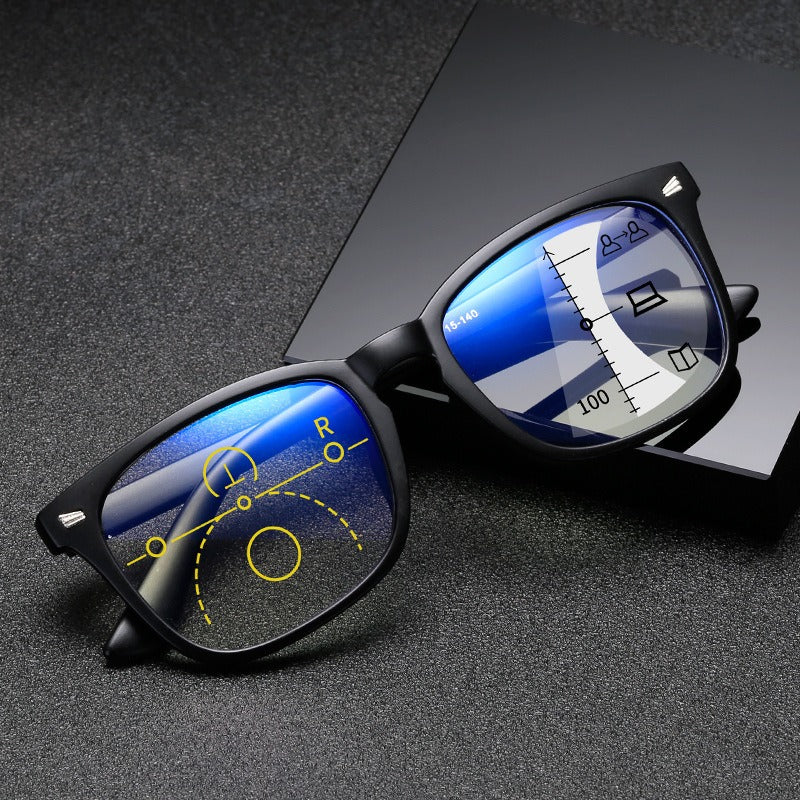 Progressive R7 Multifocal Blue Light Glasses – Matte Black Square Frame, Anti-Glare Lenses, Unisex | Kabayan Merkado