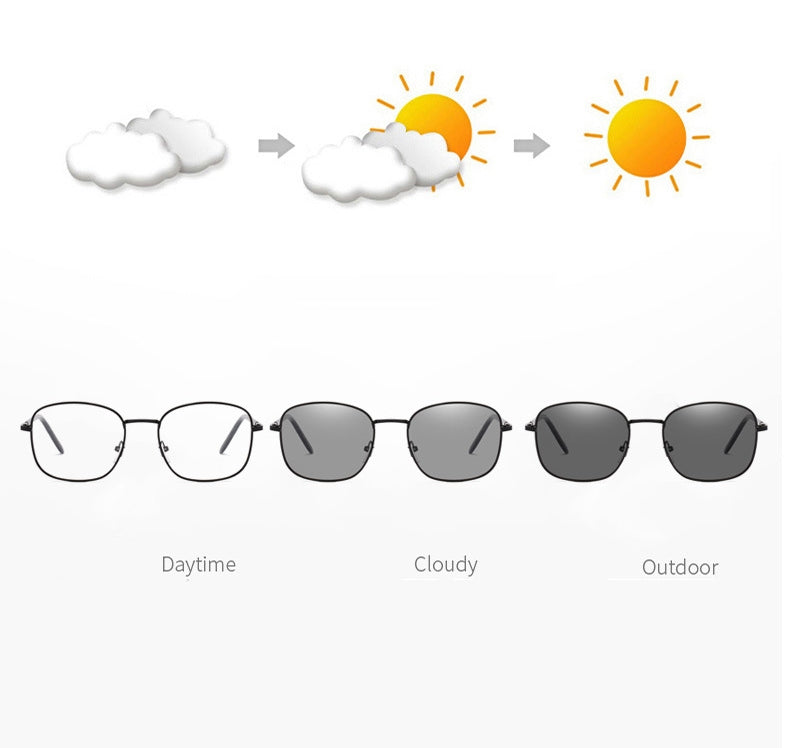Square Photochromic Glasses UAE 🇦🇪 | Anti Blue Light Transition Lens | Alloy Frame Spring Hinge