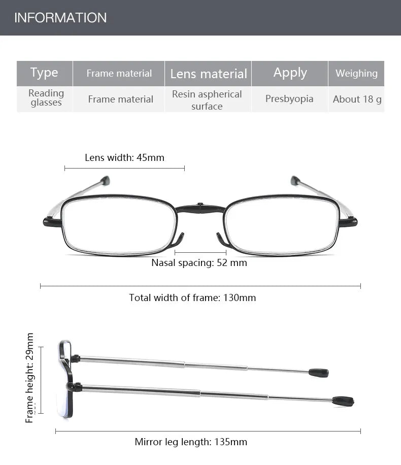 Compact Folding Reading Glasses – Portable Telescopic Frame | UAE Fast Delivery