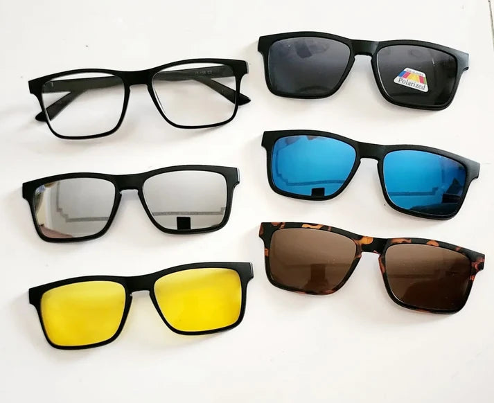 5-in-1 Magnetic Clip-On Sunglasses UAE 🇦🇪 | Polarized Interchangeable Lenses | Optical Frame + 5 Lens Sets | Cash on Delivery Dubai Abu Dhabi 🚚