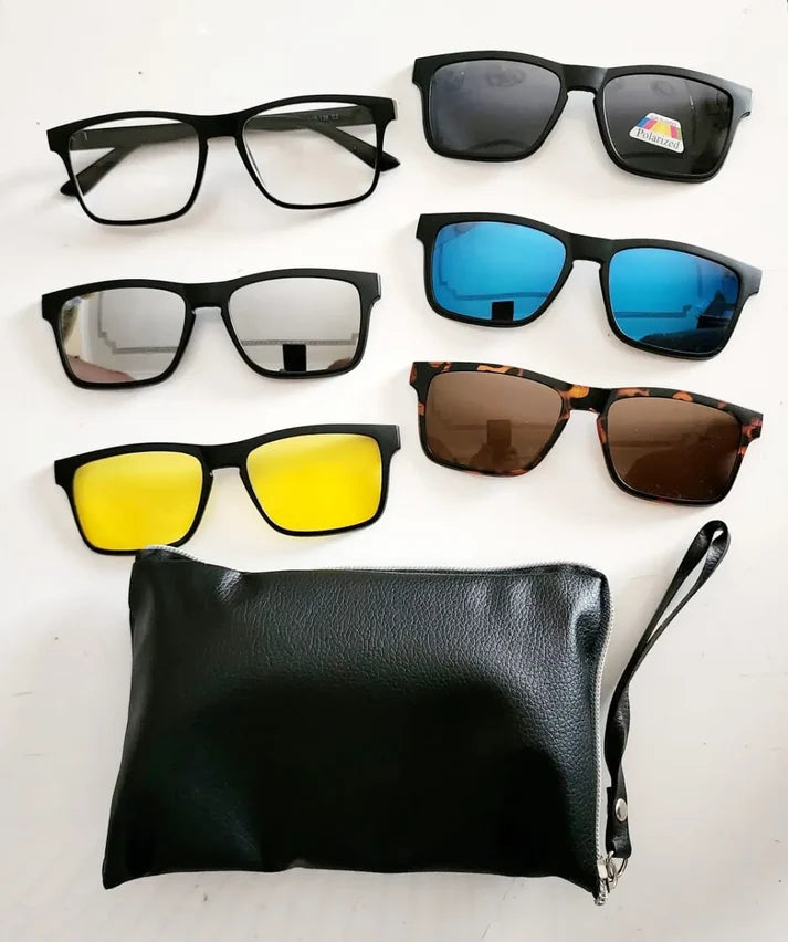 5-in-1 Magnetic Clip-On Sunglasses UAE 🇦🇪 | Polarized Interchangeable Lenses | Optical Frame + 5 Lens Sets | Cash on Delivery Dubai Abu Dhabi 🚚