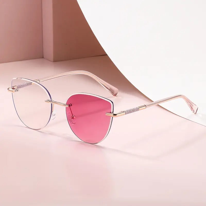 Frameless Cat Eye Photochromic Sunglasses UAE | Rimless Transition Lens – Rose Gold & Gold