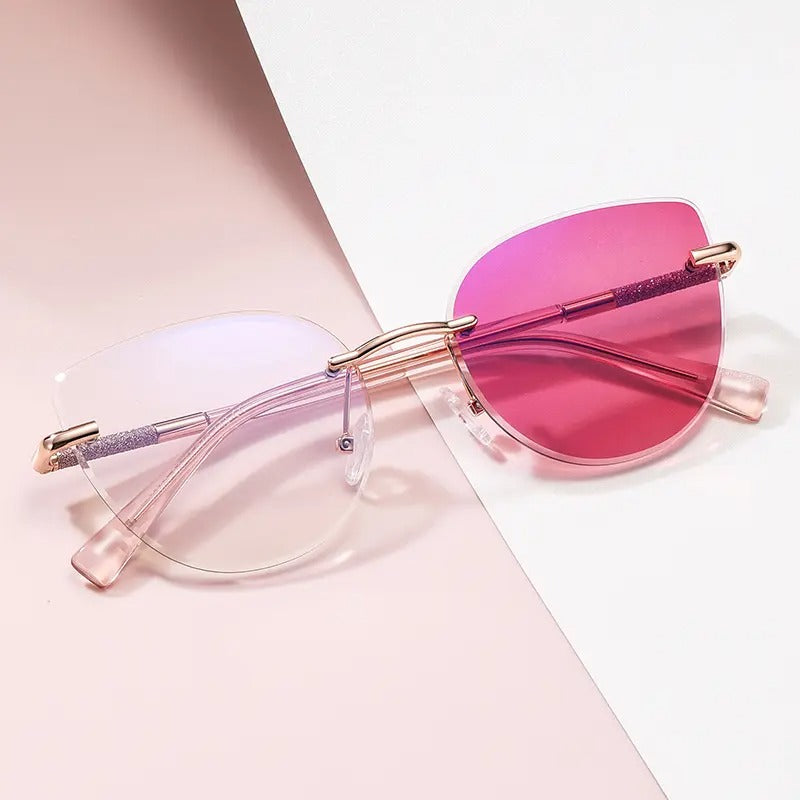 Frameless Cat Eye Photochromic Sunglasses UAE | Rimless Transition Lens – Rose Gold & Gold