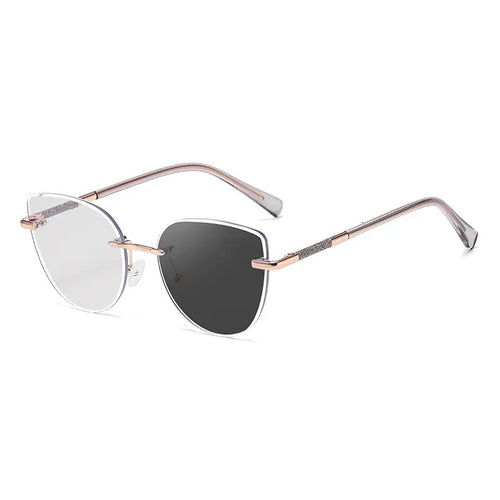 Frameless Cat Eye Photochromic Sunglasses UAE | Rimless Transition Lens – Rose Gold & Gold