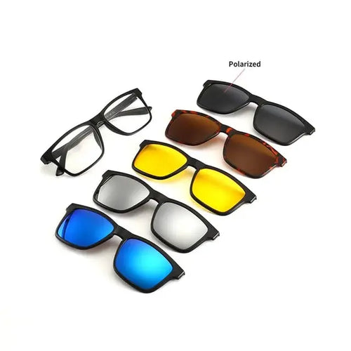 5-in-1 Magnetic Clip-On Sunglasses UAE 🇦🇪 | Polarized Interchangeable Lenses | Optical Frame + 5 Lens Sets | Cash on Delivery Dubai Abu Dhabi 🚚