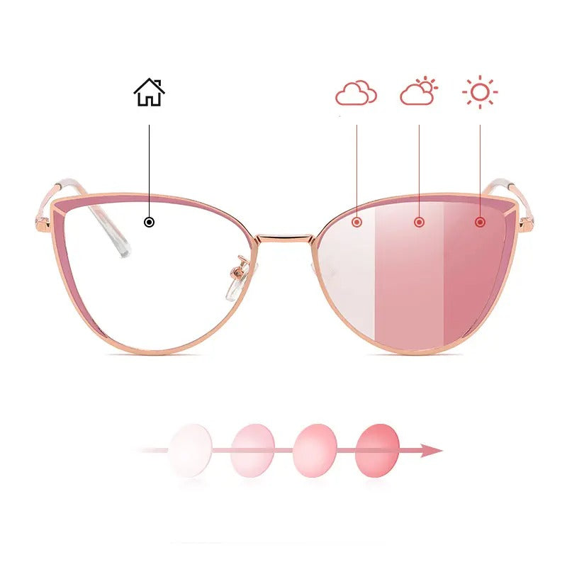 Cat Eye Photochromic Sunglasses UAE | Metal Frame Transition Lens – Rose Gold & Gold