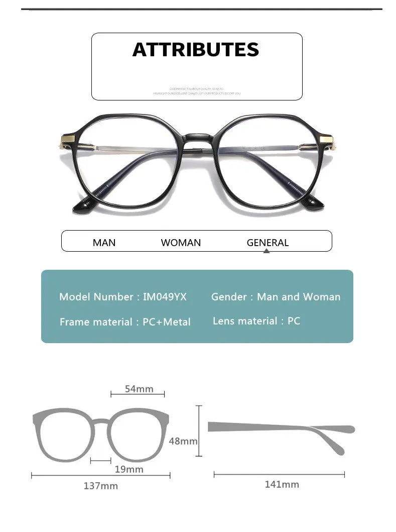 Round Geometric Reading Glasses – PC + Metal Frame, Unisex