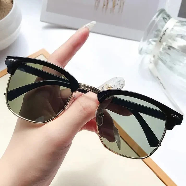 Classic Clubmaster Photochromic Glasses UAE 🇦🇪 | Black & Gold Half-Frame Transition Lens | Cash on Delivery Dubai Abu Dhabi 🚚